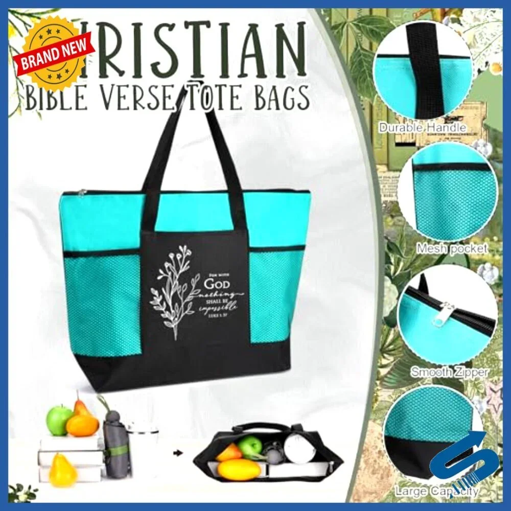 Religious Tote Bags Bulk Set with Zipper Pocket Boho Church Gifts Oxford Cloth